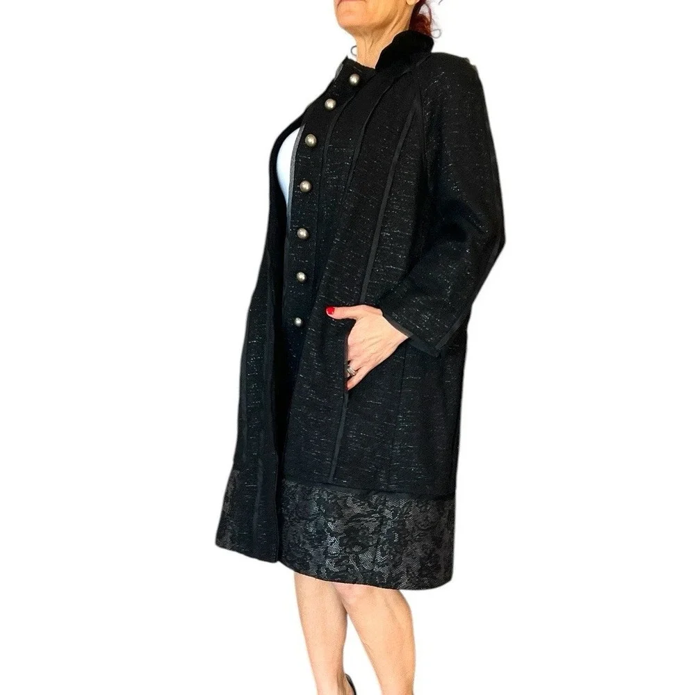 PETER SOM $3K  BLACK SHIMMER 2 PIECE COAT SKIRT SUIT SET OUTFIT WOOL WOMEN'S 6